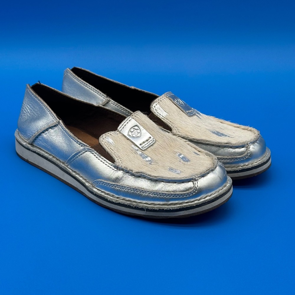 Ariat Womens 9B Cruiser Loafers Silver Metallic Hair-on-Hide Western Boho Shoes